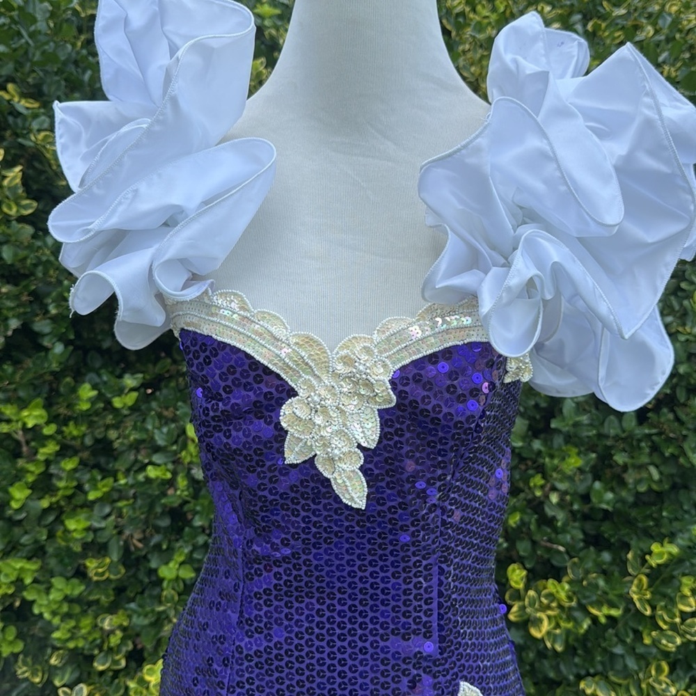 Loralie Vintage 80s 90s white taffeta with purple sequins gown size 8 - Picture 5 of 12